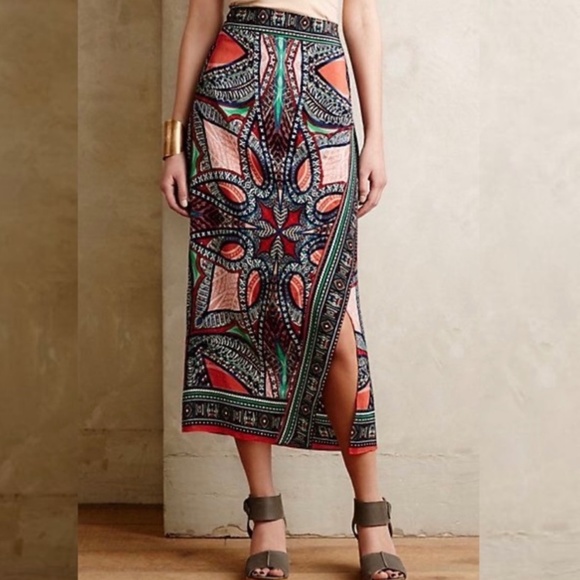 Anthropologie Dresses & Skirts - Anthropologie Maeve Printed Wrap Silk Skirt
